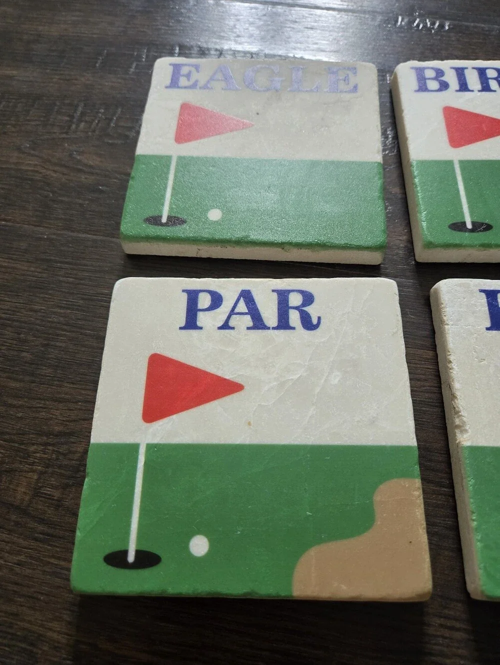 Studio Vertu Golf Themed Tumbled Marble Coasters Set of 4, Handcrafted in USA